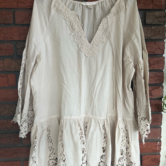 Boston Proper Elegant Cream Lace Trim Women's dress - Picture 2 of 3